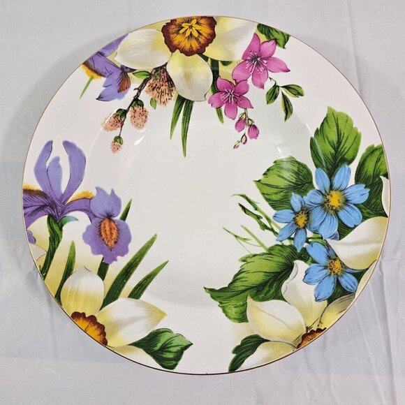 Emeiald White Floral Print Large Rimmed Ceramic Soup Salad Bowls – Set of 4 - Picture 16 of 16